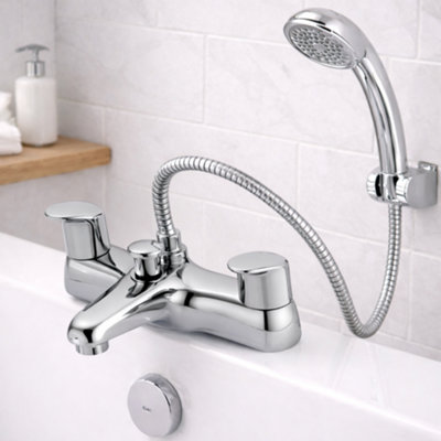 Home Range Haze Bath & Shower Mixer Tap ChromeModern Dual Lever Bath Filler With HandsetHose And BracketSolid Brass from B&Q