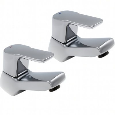 Home Range S12 Square Basin Tap Pair ChromeModern Lever Handle Hot And Cold Bathroom TapsSolid Brass With Chrome Finish from B&Q