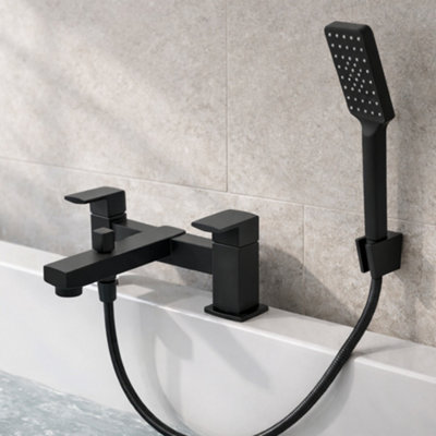 B&Q -  Nuance Bath & Shower Mixer Tap BlackModern Deck Mounted Bath Filler With Shower Handset & DiverterBrass Body