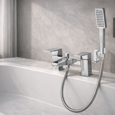 Home Range Ventu Bath & Shower Mixer Tap ChromeModern Deck Mounted Bath Filler With Handheld Shower & Diverter from B&Q