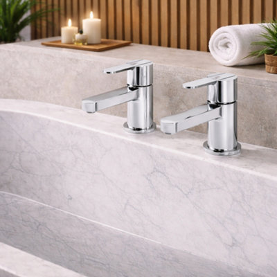 Home Range Risco Bath Tap Pair ChromeHot And Cold Individual Bath Taps With Lever Handles And Solid Brass Construction from B&Q