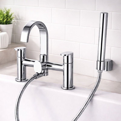 Home Range Risco Blade Bath & Shower Mixer ChromeDual Lever Tap With HandsetHose & Wall BracketSolid Brass Chrome Bathroom Fitting from B&Q