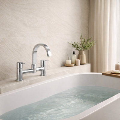 Home Range Exstasy Bath Filler ChromeDual Lever Bath Tap With High Spout And Durable Modern Design from B&Q