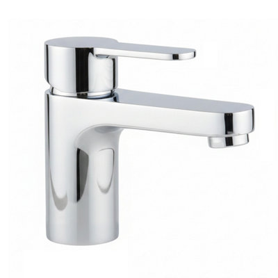 Home Range Hakin Mini Mono Basin Mixer ChromeSingle Lever Basin Tap With Waste & Flexi Tails from B&Q