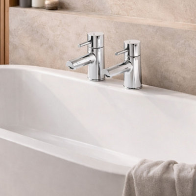 Home Range Flint Chrome Basin Tap PairTraditional Pillar Design With Solid Brass Build from B&Q