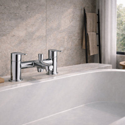 Home Range Urban Bath & Shower Mixer Tap ChromeDual Lever Bath Filler With Shower DiverterSolid Brass Body & Chrome Finish from B&Q