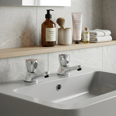 Home Range Clever Araya Mercia Chrome Basin Pillar Tap PairClassic Hot & Cold Taps For Two-Hole Basins from B&Q