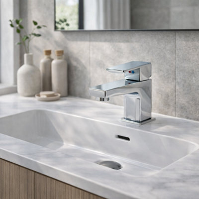 Home Range Clever Manta Mini Mono Basin Mixer Tap ChromeCompact Single Lever Bathroom TapSolid Brass Construction from B&Q