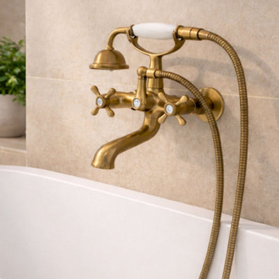Home Range Clever With2 Antigona Bath And Shower Mixer Tap BronzeTraditional Wall Mounted Brass Fitting With Shower Kit from B&Q