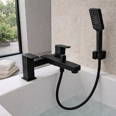 Home Range Clever Manta Bath & Shower Mixer Tap BlackSquare Modern Design With Shower HandsetDurable Brass Construction from B&Q