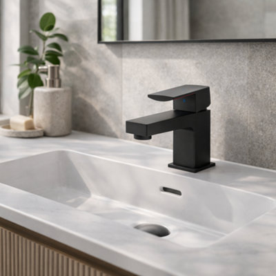 Home Range Clever Manta Mini Mono Basin Mixer Tap BlackCompact Modern DesignBrass ConstructionDurable Matt Finish from B&Q