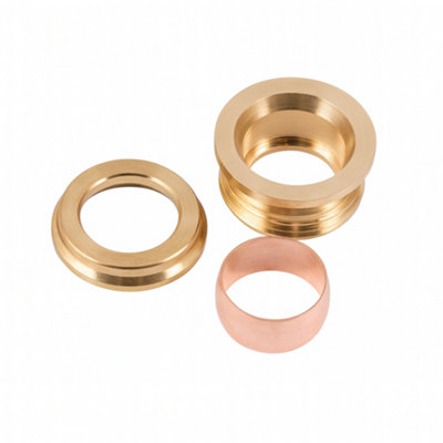 Home Range Westco 35mm X 15mm 3-Part Reducing SetBrass BushSupport Ring & Copper Olive For Compression Pipework Adaption from B&Q