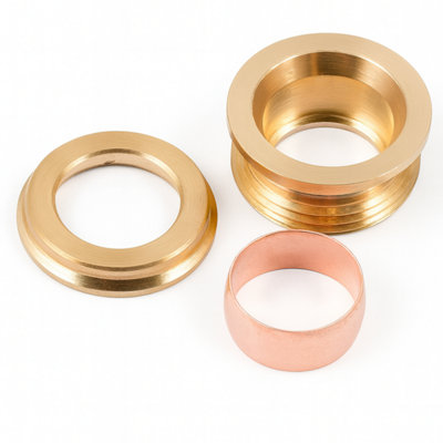 Home Range Westco 35mm X 22mm 3-Part Reducing SetBrass BushSupport Ring & Copper Olive For Compression Plumbing Adaptation from B&Q