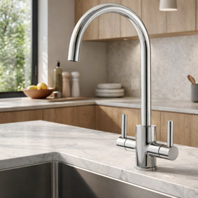 Home Range Elektro Kitchen Mixer Tap Chrome No TailsDual Lever Monobloc MixerHigh Spout DesignDurable Brass Body from B&Q