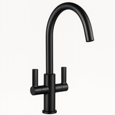 Home Range Jeroni Swan Spout Kitchen Mixer Tap BlackDual Handle Sink Mixer With Brass Body360 Degrees Swivel Spout & Matt Finish from B&Q