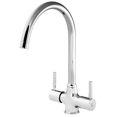 Home Range Thames Kitchen Mixer Tap ChromeModern Twin Lever Deck MixerSwivel SpoutSolid Brass ConstructionEasy Fit from B&Q