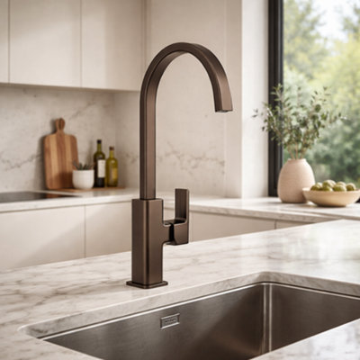 Home Range Marata Gunmetal Kitchen Mixer Tap With Square Swan Spout And Single Lever HandleModern Design from B&Q