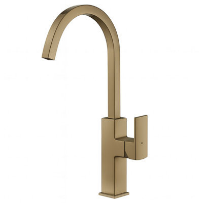 Marata Antique Brass Kitchen Mixer Tap | Square Swan Spout, Single Lever 5056866120876 - Image 4