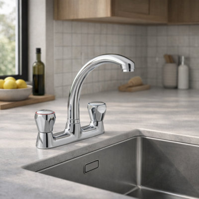 Home Range Express Economy Chrome Deck Kitchen Mixer Tap With Dual Twist Handles And Swivel Spout from B&Q
