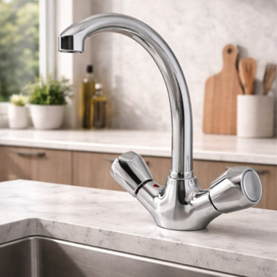 Home Range Chrome Deck Mounted Kitchen Mixer TapDual Handle Mercia Modern Swivel Spout For Hot & Cold Water from B&Q