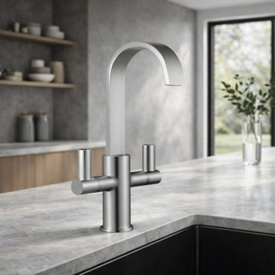 Home Range Carna Swept Spout Kitchen Mixer Tap ChromeDual Handle DesignSolid Brass BodyModern StyleDurable & Reliable from B&Q