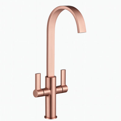 Home Range Carna Swept Spout Two Handle Copper Kitchen Mixer TapModern Dual Lever Design With Brushed Copper Finish from B&Q