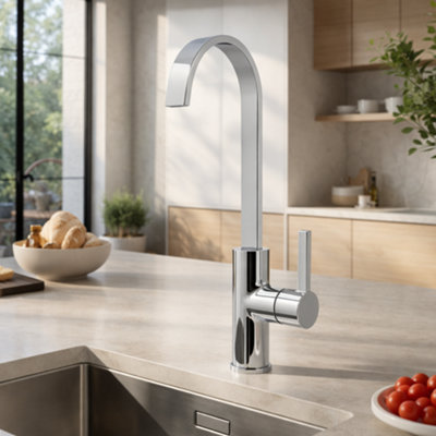 Home Range Carna Swept Spout Kitchen Mixer Tap ChromeSingle Lever HandleSolid Brass BodyModern DesignEasy To Install from B&Q