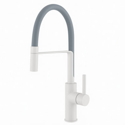 Home Range Soya Chef Kitchen Mixer Tap White Body With Grey Flexible Spout Single Lever Control Swivel Spout Modern Design from B&Q