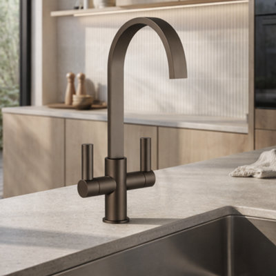 Home Range Carna Swept Spout Two Handle Kitchen Mixer Tap Gunmetal FinishDurable Brass BodyModern DesignEasy Operation from B&Q