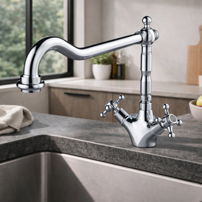 Home Range Clever With2 Antigona Two Handle Kitchen Mixer Tap Chrome FinishClassic DesignDurable BrassDual Lever Control from B&Q