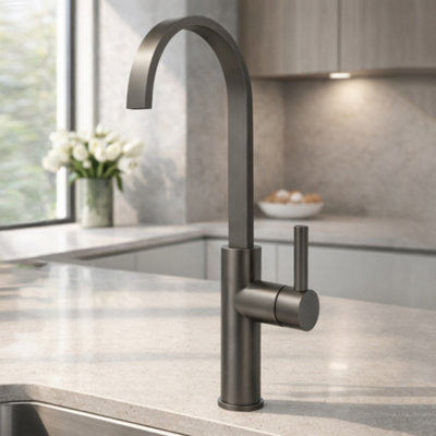 Home Range Carna Swept Spout Kitchen Mixer TapGunmetalSingle LeverModern Design For Uk Sinks from B&Q