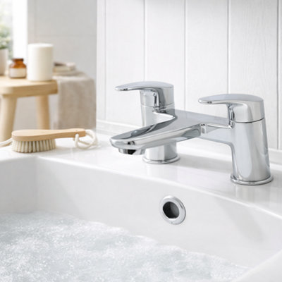 Home Range S12 Chrome Bath Mixer TapModern Dual Lever Design With Solid Brass Body from B&Q