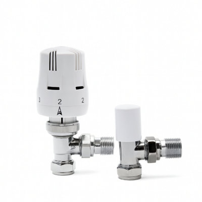 B&Q -  15mm Angle Strata 2 Trv Twin Pack WhiteThermostatic Radiator Valves For Efficient Heating Control & Energy Saving