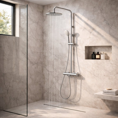 Home Range Barcino Extendable Full Shower System Chrome Thermostatic Mixer With Adjustable Riser Rail Overhead & Handset from B&Q