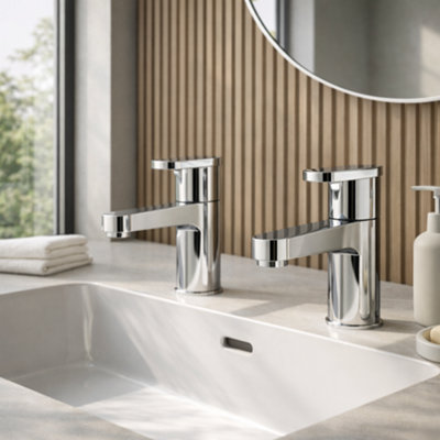 Home Range Exstasy Blade Chrome Basin Tap Pair Modern Lever Bathroom Sink Taps Solid Brass Quarter Turn Valves from B&Q