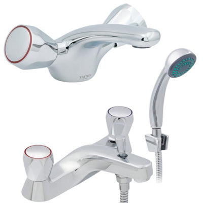 B&Q -  Araya Modern Basin Mixer & Bath Shower Mixer Tap Set Chrome Single Lever Bathroom Taps With Handset