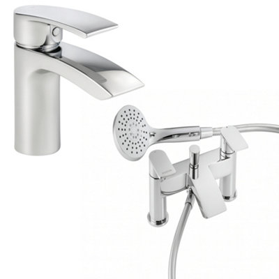 Home Range Espada Mini Basin Tap & Bath Shower Mixer Set Chrome Lever Tap With Handset Hose Brass Bundle Uk from B&Q