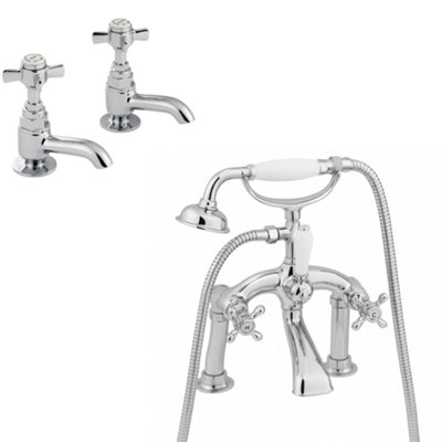B&Q -  Hemsworth Chrome Complete Tap PackMatching Basin And Bath Shower Set