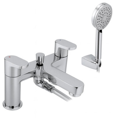 Home Range Strata Blade Luxury Bath & Shower Mixer ChromeDual LeverHandsetPrecision Brass from B&Q