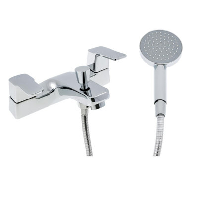 Home Range S12 Square Statement Bath & Shower Mixer ChromeDual LeverPremium Handset Kit from B&Q
