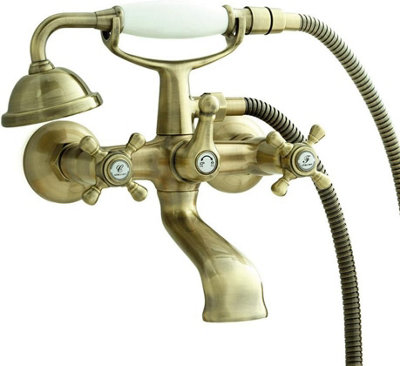Home Range Clever With2 Antigona Wall-Mounted Wall-Mounted Bath Mixer Brushed BronzeHeritage Crosshead DesignPremium Handse... from B&Q