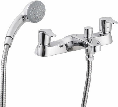 Home Range Esmere Statement Bath & Shower Mixer ChromeDual LeverPremium Handset Kit from B&Q
