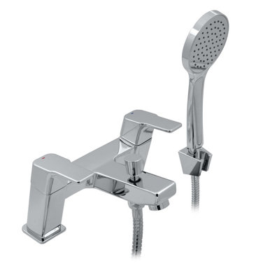 B&Q -  Chrome Square Statement Bath & Shower Mixer ChromeDual LeverPremium Handset Kit