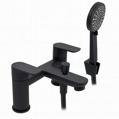 Home Range Elion Statement Bath & Shower Mixer Matt BlackDual LeverPremium Handset Kit from B&Q