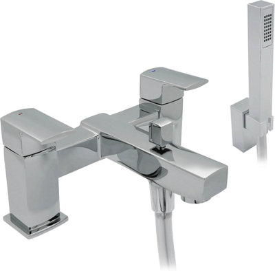 Home Range Paron Statement Bath & Shower Mixer ChromeDual LeverPremium Handset Kit from B&Q