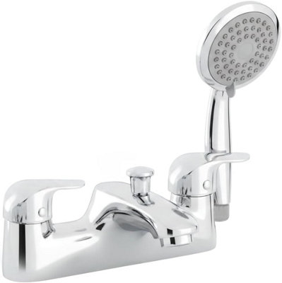 Home Range Derwen Statement Bath & Shower Mixer ChromeDual LeverHeritage Crosshead DesignPremium Handset Kit from B&Q