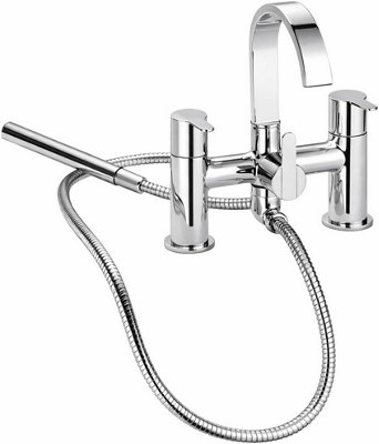 Home Range Risco Statement Bath & Shower Mixer ChromeDual LeverPremium Handset Kit from B&Q