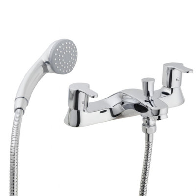Home Range S12 Statement Bath & Shower Mixer ChromeDual LeverPremium Handset Kit from B&Q