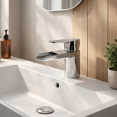 Home Range Start Elegance Waterfall Statement Waterfall Bath Filler ChromeSingle LeverCascading Waterfall Spout from B&Q