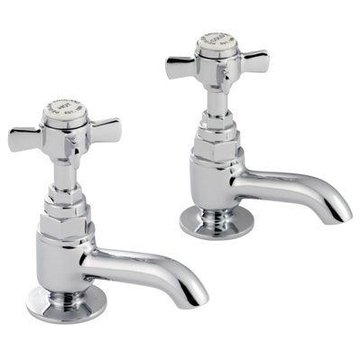 Home Range Aston Designer Basin Tap Pair ChromeHeritage Crosshead Design from B&Q